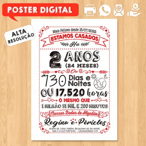 Arte Digital Chalkboard Bodas Algodão 02 Anos A3 30x42cm