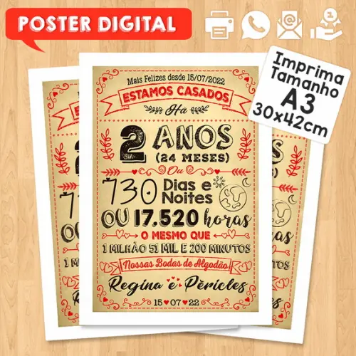 Arte Digital Chalkboard Bodas Algodão 02 Anos A3 30x42cm