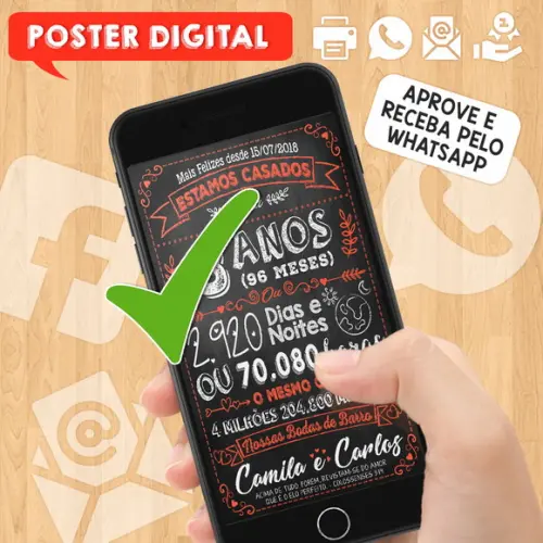 Arte Digital Chalkboard Bodas Barro 08 Anos A3 30x42cm