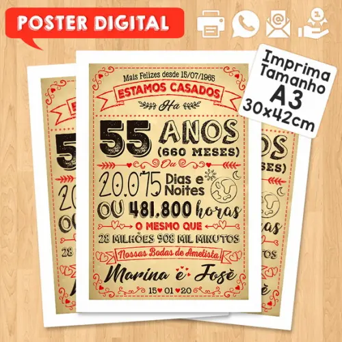 Arte Digital Chalkboard Bodas Casamento Ametista 55 Anos