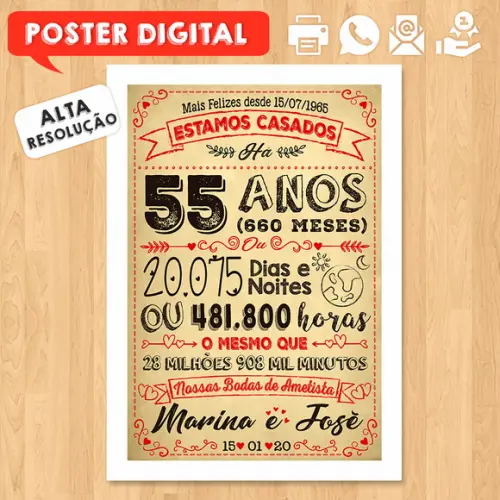 Arte Digital Chalkboard Bodas Casamento Ametista 55 Anos