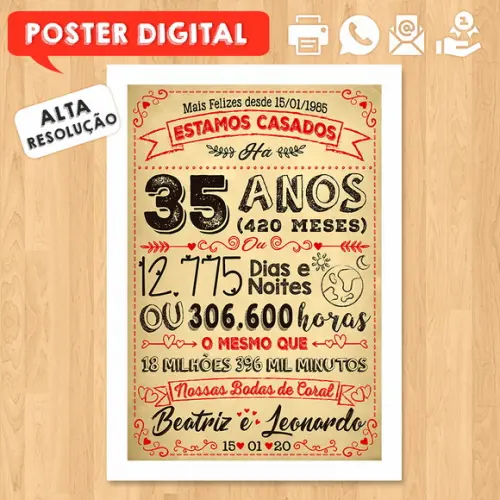 Arte Digital Chalkboard Bodas Casamento Coral 30 Anos