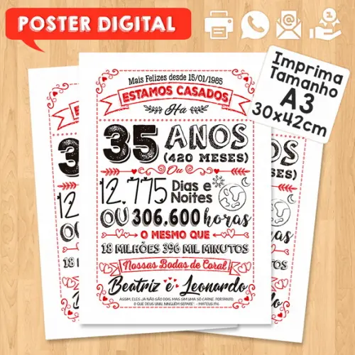 Arte Digital Chalkboard Bodas Casamento Coral 30 Anos