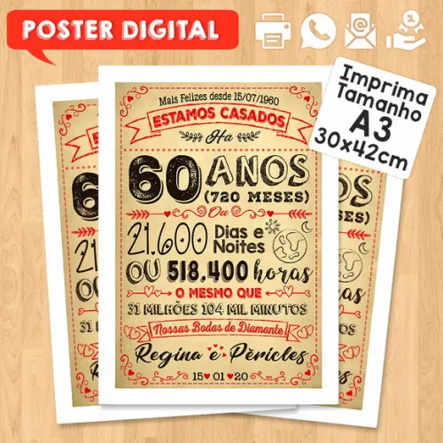 Arte Digital Chalkboard Bodas Casamento Diamante 60 Anos