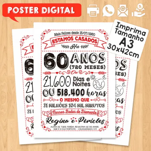 Arte Digital Chalkboard Bodas Casamento Diamante 60 Anos