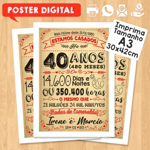 Arte Digital Chalkboard Bodas Casamento Esmeralda 40 Anos