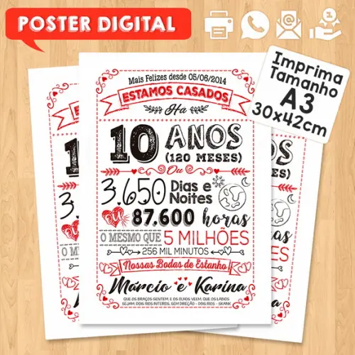 Arte Digital Chalkboard Bodas Casamento Estanho 10 Anos