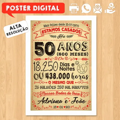 Arte Digital Chalkboard Bodas Casamento Ouro 50 Anos