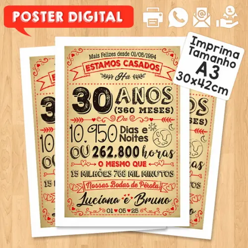 Arte Digital Chalkboard Bodas Casamento Pérola 30 Anos