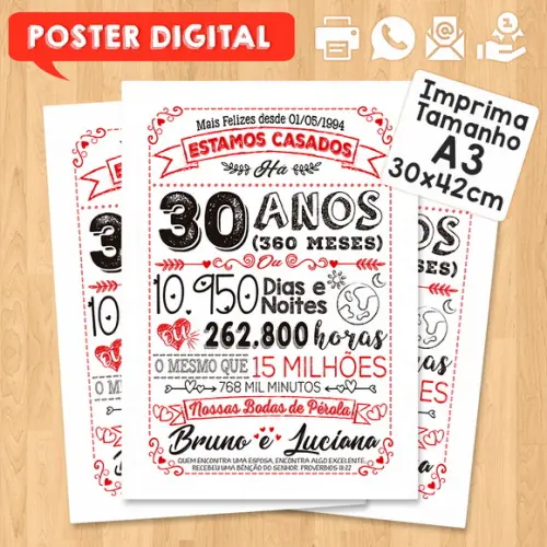 Arte Digital Chalkboard Bodas Casamento Pérola 30 Anos