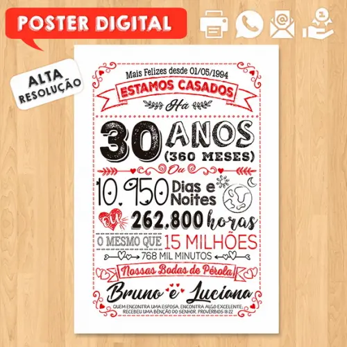 Arte Digital Chalkboard Bodas Casamento Pérola 30 Anos