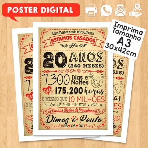 Arte Digital Chalkboard Bodas Casamento Porcelana 20 Anos