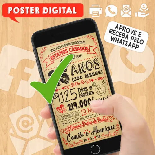 Arte Digital Chalkboard Bodas Casamento Prata 25 Anos