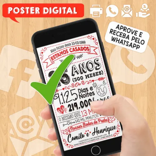 Arte Digital Chalkboard Bodas Casamento Prata 25 Anos