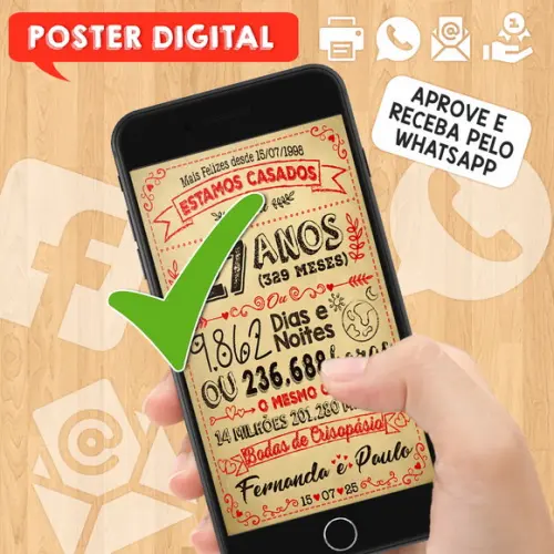 Arte Digital Chalkboard Bodas Crisopásio 27 Anos A3 30x42cm