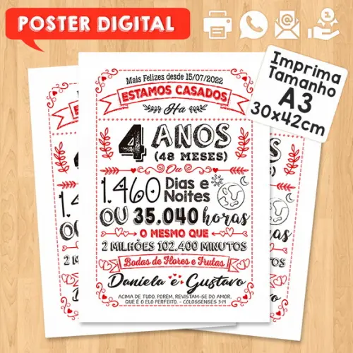 Arte Digital Chalkboard Bodas Flores Frutas 04 Anos 30x42cm