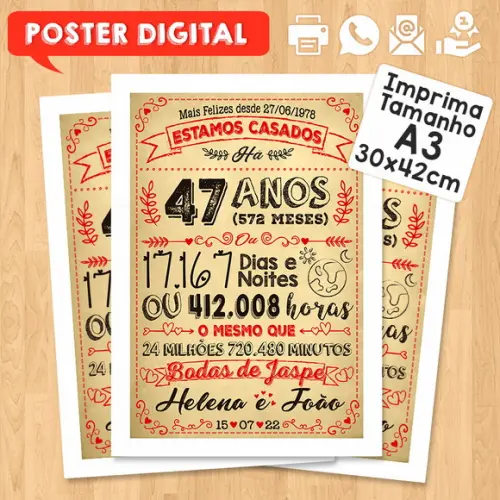 Arte Digital Chalkboard Bodas Jaspe 47 Anos A3 30x42cm