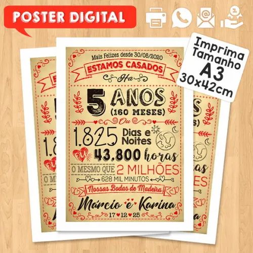 Arte Digital Chalkboard Bodas Madeira 05 Anos