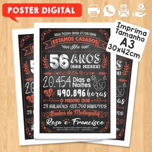 Arte Digital Chalkboard Bodas Malaquita 56 Anos A3 30x42cm