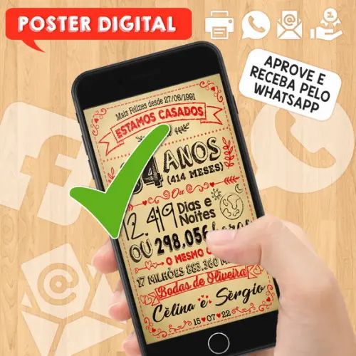Arte Digital Chalkboard Bodas Oliveira 34 Anos A3 30x42cm