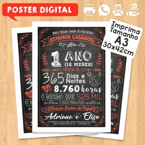 Arte Digital Chalkboard Bodas Papel 01 Ano