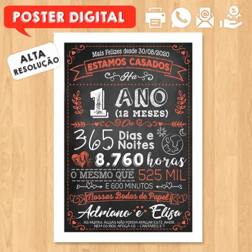 Arte Digital Chalkboard Bodas Papel 01 Ano