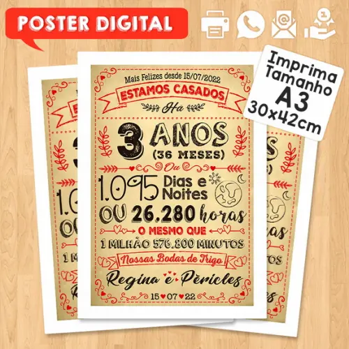 Arte Digital Chalkboard Bodas Trigo 03 Anos A3 30x42cm