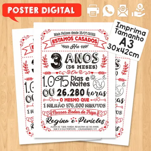 Arte Digital Chalkboard Bodas Trigo 03 Anos A3 30x42cm