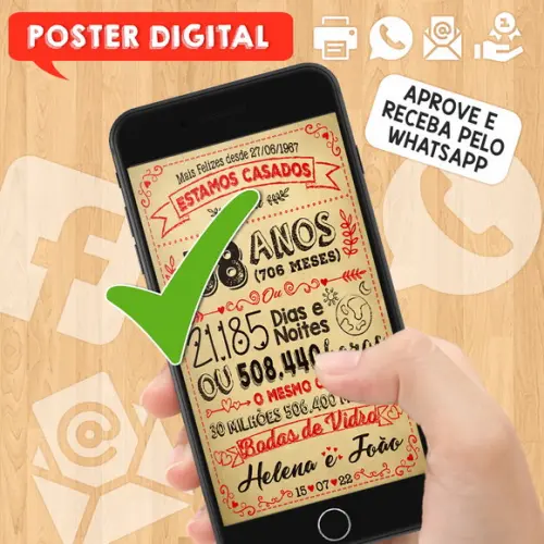 Arte Digital Chalkboard Bodas Vidro 58 Anos A3 30x42cm