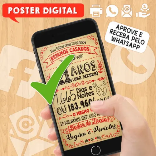 Arte Digital Chalkboard Bodas Zircão 21 Anos A3 30x42cm