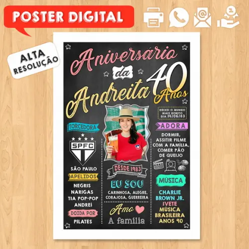 Arte Digital Chalkboard Poster Aniversário 40 Anos
