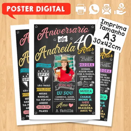 Arte Digital Chalkboard Poster Aniversário 40 Anos