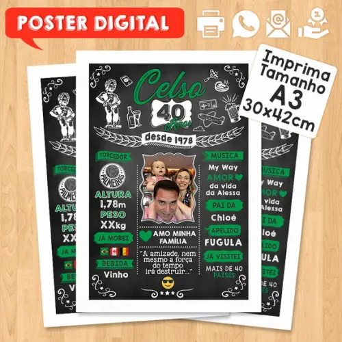 Arte Digital Chalkboard Poster Aniversário 40 Anos