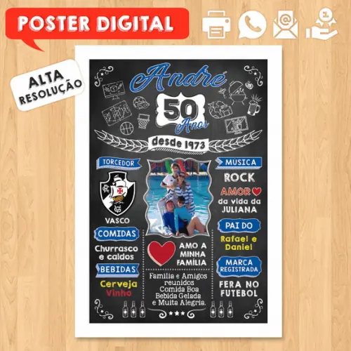 Arte Digital Chalkboard Poster Aniversário 50 Anos