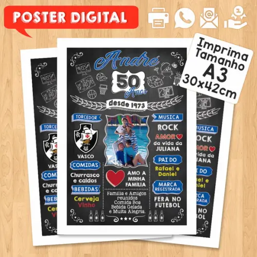 Arte Digital Chalkboard Poster Aniversário 50 Anos
