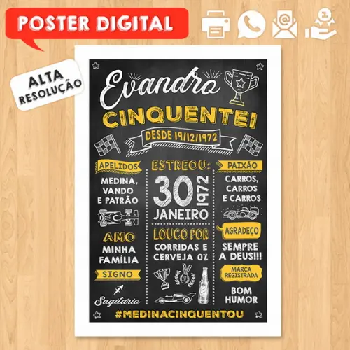 Arte Digital Chalkboard Poster Aniversário 50 Anos