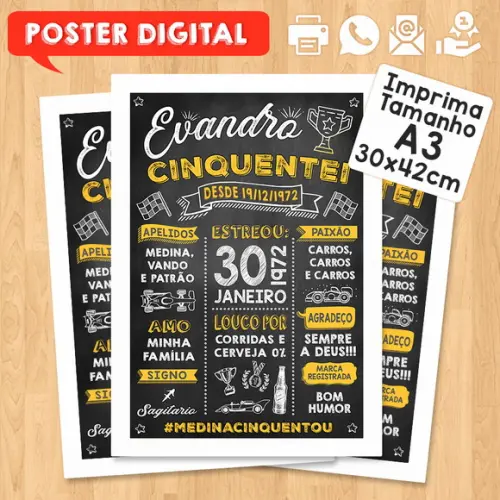 Arte Digital Chalkboard Poster Aniversário 50 Anos