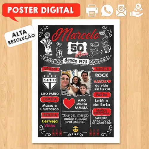 Arte Digital Chalkboard Poster Aniversário 50 Anos
