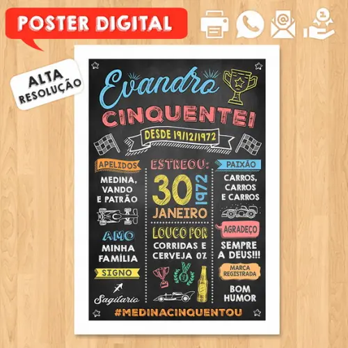 Arte Digital Chalkboard Poster Aniversário 50 Anos