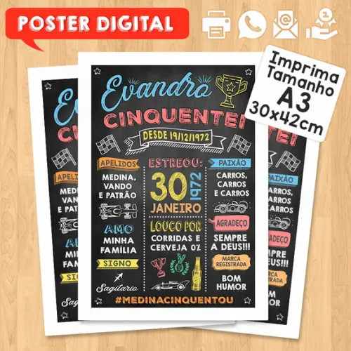 Arte Digital Chalkboard Poster Aniversário 50 Anos