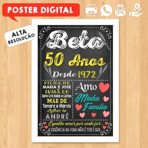 Arte Digital Chalkboard Poster Aniversário 50 Anos