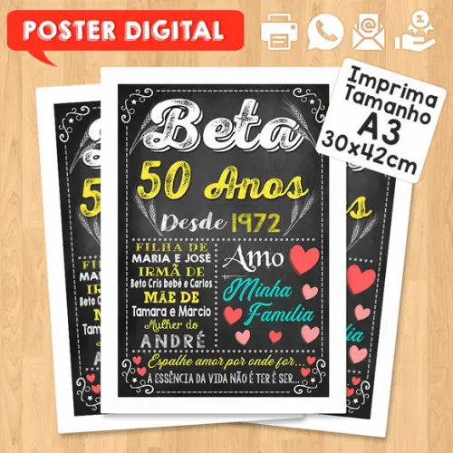 Arte Digital Chalkboard Poster Aniversário 50 Anos