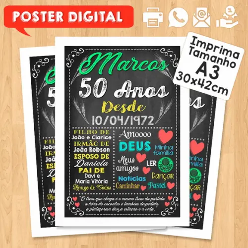 Arte Digital Chalkboard Poster Aniversário 50 Anos