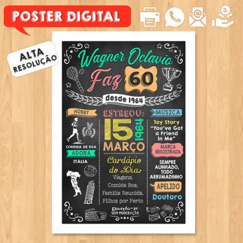 Arte Digital Chalkboard Poster Aniversário 60 Anos