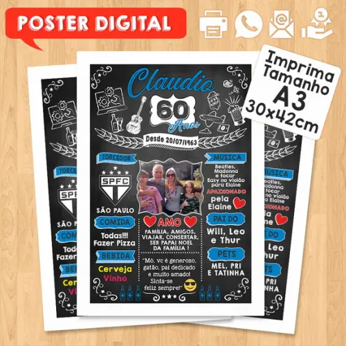 Arte Digital Chalkboard Poster Aniversário 60 Anos