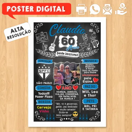 Arte Digital Chalkboard Poster Aniversário 60 Anos