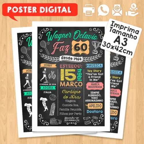 Arte Digital Chalkboard Poster Aniversário 60 Anos