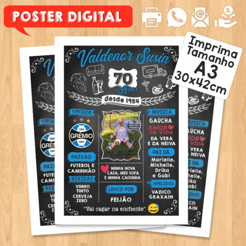 Arte Digital Chalkboard Poster Aniversário 70 Anos