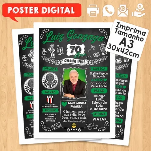 Arte Digital Chalkboard Poster Aniversário 70 Anos