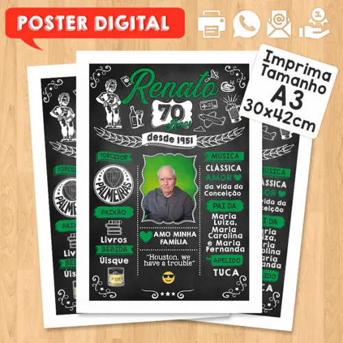Arte Digital Chalkboard Poster Aniversário 70 Anos